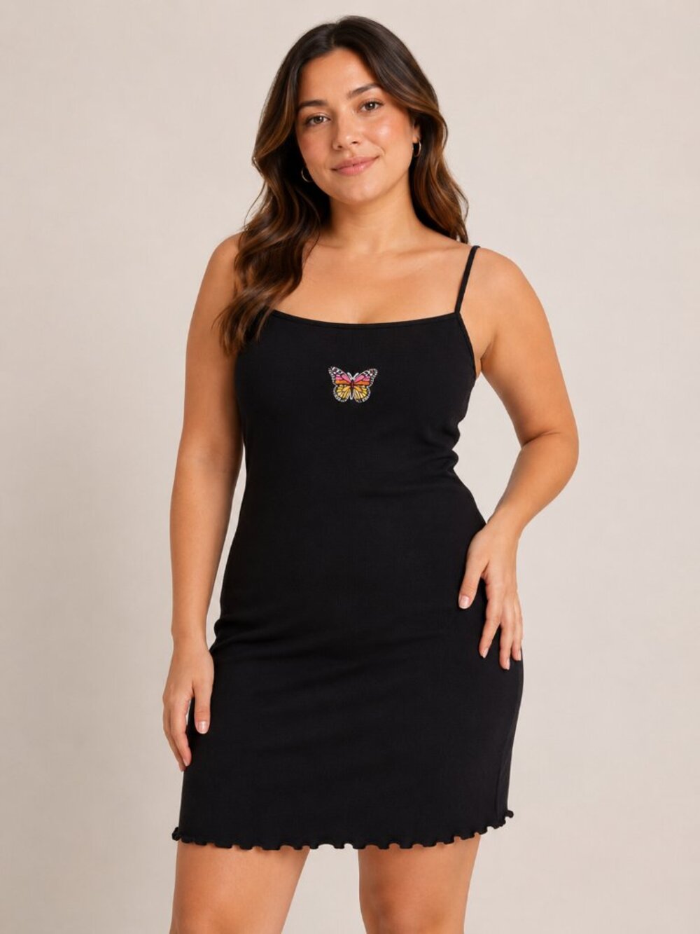 wild fable Black Slip Dress with Red & Yellow Butterfly Patch